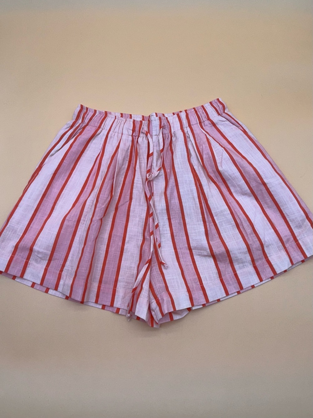 By Together Pink Red Striped Linen Blend Shorts S Coastal Tomato Girl Resort
